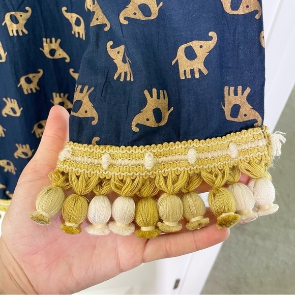 Boutique Lexi York 100% Cotton Elephant Print Shift Dress w/Ornate Pompom Tassel - Picture 2 of 11